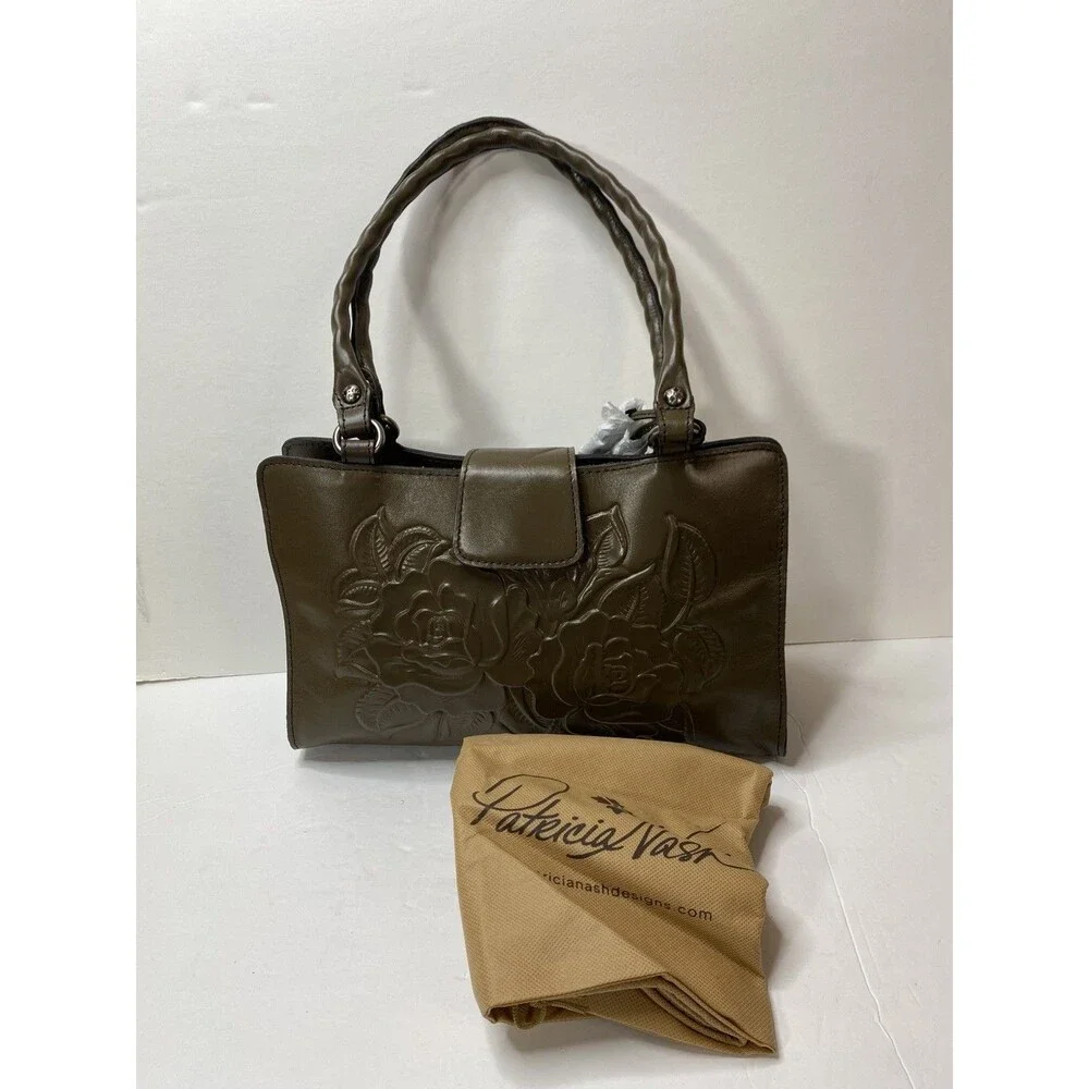 Patricia Nash Rienzo Satchel Soft Olive Green Rose Tooled Leather Tassel Bag NWT